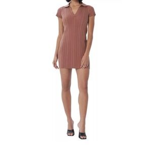 Lita by Ciara/Revolve Sz Large Knit‎ Polo V Neck Sweater Dress in Cinnamon NWT